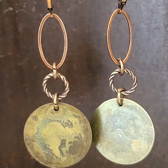 Beautiful Copper Bronze CROSS Charm Coin Lever Back Earrings Faith, Hope, Love - Picture 2 of 8